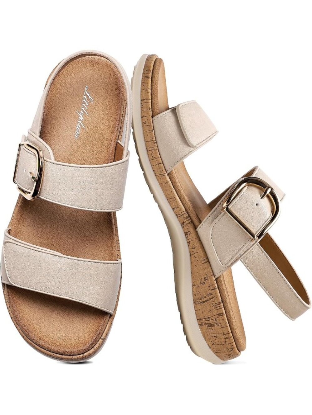 Women's Fashion Apricot Comfortable Flat Adjustable Orthotic Walking Sandals